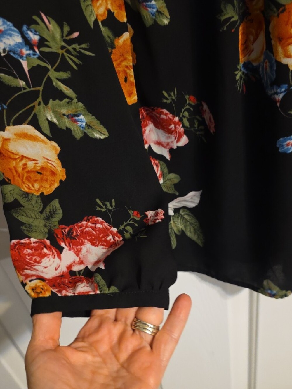 Daniel Rainn Black Floral Smocked Babydoll Tunic with Multicolor Blooms - Picture 4 of 6